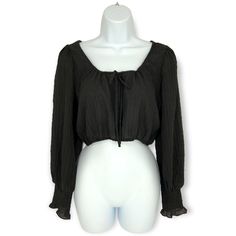 Wayf Nordstrom | Nwt | Small | Gauzy Semi-Sheer Black Long Sleeve Cropped Blouse 15" Length (Shoulder To Hem) 20" Width (Flat Lay Pit To Pit) New With Tags Black Crop Top Blouse For Spring, Black Cropped Blouse For Fall, Trendy Cropped Black Blouse, Casual Cropped Blouse For Date Night, Casual Crop Top Blouse For Night Out, Casual Cropped Blouse For Night Out, Cropped Blouse For Date Night, Trendy Black Cropped Blouse, Red Bell Sleeve Top