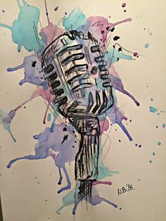 a drawing of a microphone with paint splatters on it