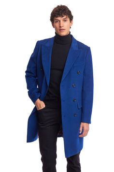 This coat is the epitome of elegance and functionality. Featuring a double-breasted closure and a peak lapel, this coat exudes sophistication. Crafted from a durable poly-wool blend, it ensures warmth and style, making it perfect for both business and casual wear throughout the colder seasons.PRODUCT DETAILS: style 6497C slim fit long sleeve three-quarter length peak lapel double breasted poly-wool blend dry clean only imported Blue Double-breasted Wool Outerwear, Tailored Double-breasted Wool Coat, Fitted Double-breasted Long Pea Coat, Fitted Long Pea Coat With Double-breasted Button, Single-breasted Peacoat For Formal Spring Events, Fitted Long Double-breasted Pea Coat, Spring Formal Peacoat With Button Closure, Spring Single-breasted Peacoat For Formal Occasions, Spring Formal Single-breasted Peacoat