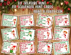 elf themed printable hunt cards for christmas