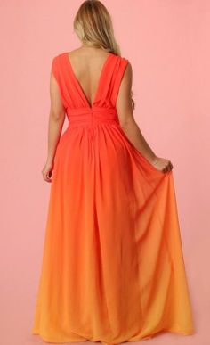 Sleeveless maxi dress Deep V cut front and back Rear Zipper Teal color available, search Giselle Sleeveless Bridesmaid Maxi Dress, Sleeveless Orange Prom Dress, Orange V-neck Dress For Prom, Summer Bridesmaid Dress With Back Zipper, Chic Orange Backless Maxi Dress, Sleeveless Maxi Dress For Prom, Spring Backless Maxi Dress With Back Zipper, Spring Bridesmaid Sleeveless Maxi Dress, Backless Maxi Dress With Back Zipper