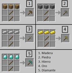 an image of some different items in the minecraft game, which are labeled with numbers and symbols