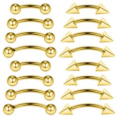 PRICES MAY VARY. STYLES 16pcs Surgical Steel Curved Barbell Body Piercing Jewelry. Dimensions GAUGE: 16ga 1.2mm. Bar Length: 6/8/10/12mm. Top / Ends Diameter: 3mm. Quality Hypoallergenic Surgical Stainless Steel Piercing Curved Barbells, Plated with Real 14k Gold, Hand Polished to a Mirror Shine, High Quality Clear Threaded Top. SUITABLE For Body Piercing Use 16G Curved Barbells. Jenxnjsjo 90days Exchange / Return. Eyebrow Piercing Jewelry, Vertical Labret, Snug Piercing, Anti Tragus, Snake Bites, Eyebrow Piercing, Black Curves, Tongue Rings, Snake Eyes