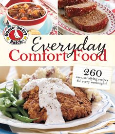 the cover of every day comfort food, with pictures of meats and vegetables on it