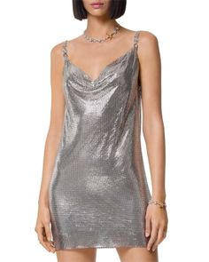 Versace Aluminum Metal Mesh Mini Dress Luxury Silver Sleeveless Dress, Luxury Evening Mini Dress For Summer, Luxury Summer Evening Mini Dress, Luxury Summer Mini Dress, Luxury Mini Dress For Summer Evenings, Luxury Summer Mini Dress For Gala, Mesh Mini Dress, Black B, Metal Mesh