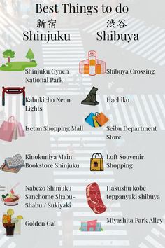 the best things to do in shinju, shibuya info graphic on white background