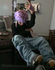 Guy Purple Hair, Emo Guy Hair, Emo Guy, Guy Hair, Asian Guy, Hair Colour Design, Male Icon, Men Hair Color