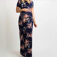 Pink Blush Navy Blue Rose Print Short Sleeve Maternity Maxi Dress Size Small Nwt Lavender Maternity Dress, Nursing Maxi Dress, Pink Blush Maternity Dress, Maternity Black Dress, Maternity Maxi Dress, Maternity Dresses For Photoshoot, Beautiful Maxi Dresses, Maternity Maxi, Photoshoot Dress