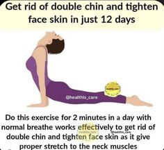 a woman doing yoga poses with the text get rid of double chin and tighten face skin in just 12 days