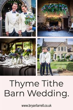 a collage of photos with the words thye tithe barn wedding