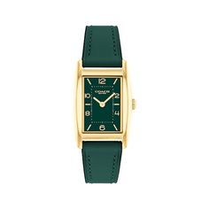 With a distinctive stately design, the minimalist Reese watch is an elevated choice for every day. 24 x 35mm gold-tone stainless steel case Green dial with numeral and stick indexes Mineral crystal Quartz movement Green leather strap; buckle closure Water-resistant to 30 meters Classic Watches With Rectangular Dial For Work, Classic Rectangular Watches For Work, Classic Rectangular Watches For Workwear, Classic Rectangular Workwear Watches, Classic Watches With Gold-tone Hardware And Rectangular Dial, Analog Watch Accessories With Rectangular Dial For Work, Workwear Analog Watch Accessories With Rectangular Dial, Yellow Gold Quartz Watch For Work, Yellow Gold Quartz Watches For Work