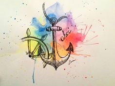 an anchor with the word cia on it painted in watercolors and spray paint