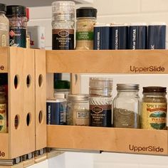 an open spice rack with spices on it