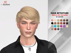 a man with blonde hair is wearing a black shirt and white t - shirt that says hair texture men's not included 32 colors