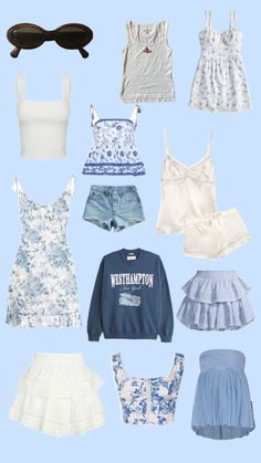 School Outfit Summer Aesthetic, Summer Theme Outfit Ideas, Costal Outfit Ideas, Coastal Outfit Ideas, Summer Outfits Collage, Summer Closet, Summer Outfit Collage, Barbie Outfits Ideas, Mamamia Outfits