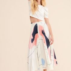 Caara Just Launched In 2018, But This Nailed The Modern-Timeless Mix Right Out Of The Gate, Creating Unusual Silhouettes In Classic Fabrications Like Silk Crepe, Denim And Jersey. Elastic Waistband Back Zip Brand New Without Tags! Length: 35.5” Spring Pleated Skirt For Day Out, Pink Pleated Midi Skirt For Spring, Pink Midi-length Pleated Skirt For Spring, Pink Midi Pleated Skirt For Spring, Fitted Pink Pleated Skirt For Spring, Pink Midi-length Bottoms For Spring, Pink Midi-length Spring Bottoms, Chic Pink Pleated Skirt For Summer, Chic Multicolor Pleated Skirt For Spring