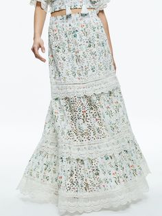 Reise Embroidered Tiered Maxi Skirt In Georgia Floral Hip Skirt, Tiered Maxi Skirt, Alice And Olivia, Floral Maxi Skirt, Exposed Zipper, Feminine Design, Crochet Details, Floral Maxi, Alice Olivia