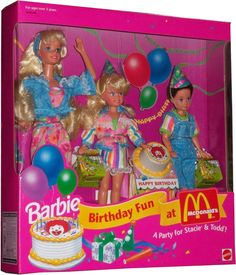 barbie birthday fun at mcdonald's party for stage and today doll set in pink box