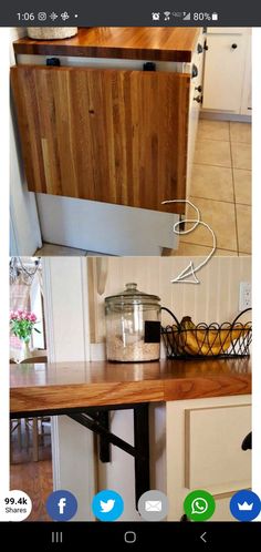 two pictures of the same kitchen counter top