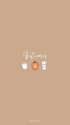 three coffee cups with the word autumn written on them