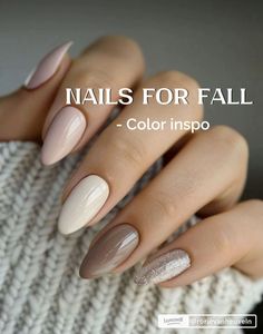 Fall Color Almond Shape Nails, Fall Acrylic Nails Almond, Fall Neutral Nail Colors, Neutral Nail Color, Almond Shape Nails, Glamour Nails, Fall Acrylic Nails, Almond Acrylic Nails, Fall Nail Colors