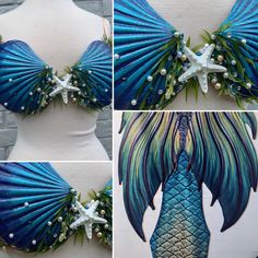 This is a made to order waterproof bra customized to match your tail! Please contact me before ordering :) Mermaid Shell Top, Green Mermaid Tail, Mermaid Tail Skirt, Handmade Bra, Mermaid Halloween Costumes, Shell Bra, Ariel Costumes, Mermaid Cosplay, Mermaid Bra