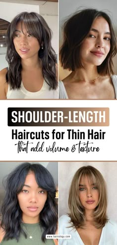 Looking for the best shoulder-length haircuts for thin hair that add volume and texture? My blog post covers it all! Discover if shoulder-length hair is good for thin hair and explore the best haircuts like long layered bob, textured bob, blunt cut with bangs, asymmetrical cut, shaggy bob, and more. Get inspired with styles that enhance your thin hair's fullness and body. Ready to get a fresh new haircut? Head to the blog now to find the perfect shoulder-length haircut for thin hair! Thinning Hair Cuts For Women Medium, Below Shoulder Length Haircut, Shoulder Length Hair Fine Wavy, Haircut Asian Women Medium, Medium Cut For Thinning Hair, Just Below Shoulder Length Hair Haircuts, Hair Cuts For Thinning Hair 2023, Women’s Shoulder Length Hair, Mid Length Thinning Hair Styles