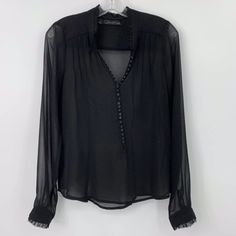 Pjk Patterson J Kincaid Sheer Button Front Top Size M So Sexy So Sheer Soooooo Must Have! It Is Loose Fitting And Styled In A Boho Sort Of Way. It Is A V-Neck With Some Delicate Pleats And Buttons In Front. Curved Hem. This Would Look Lovely With Black Pants. Brand New Without Tags. Never Worn. Classic Black Blouse For Layering, Button-up Blouse For Layering, Black Buttoned Blouse For Layering, Black Blouse With Buttons For Layering, Black Button-up Blouse For Layering, Classic Black V-neck Blouse, Black V-neck Blouse With Buttons, Black Button-up Blouse With Back Button Closure, Black Button-up Blouse With Button Closure