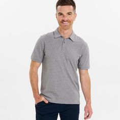 Ash & Erie Heather Light Grey Pique Polo Shirt for Short Men   Short Sleeve Polo Shirt Classic Cotton Polo Shirt For Golf, Cotton Polo Shirt For Business Casual, Classic Cotton Polo Shirt For Business Casual, Cotton Collared Polo Shirt For Business Casual, Cotton Golf Polo Shirt With Collared Neckline, Athleisure Joggers, Straight Fit Pants, Merino Sweater, Chino Jeans