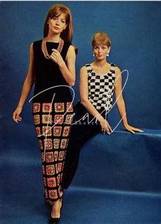 two women in black and white dresses are posing for a magazine cover with their hands on her hips