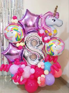 Unicorn Balloons, Skate Birthday Party, Balloon Numbers, Birthday Purple, Skate Birthday, Unicorn Balloon, 5 Balloons, Diy Balloon Decorations, Birthday Balloon Decorations