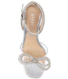 Gianni Bini Haydn Glitter Rhinestone Bow Ankle Strap Clear Dress Heels | Dillard's Rhinestone Heels For Gala And Party Season, Glamorous Crystal-embellished Heels For Party Season, Glamorous Sparkling Heels, Rhinestone Heels For Gala, Clear Dress, Heels With Bows, Dress Heels, Rhinestone Bow, Silver Heels