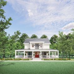 this is a computer rendering of the front of a house with porches and columns