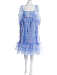 Selkie Tent DressBluePlaid PrintRuffle & Mesh AccentsThree-Quarter Sleeve with Square NecklineConcealed Zip Closure at BackFit:Dresses by Selkie typically fit true to size. Midi Length Dress, Plaid Print, Quarter Sleeve, Midi Length, Tent, Print Patterns, Dress Outfits, Plaid, Mesh