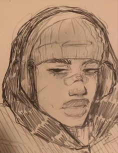 a drawing of a person with headphones on