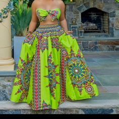 African Dashikin Print Set 2 Piece Crop Top Skirt Long Skirt Suits, High Waist Long Skirt, Gown Plus Size, Strapless Crop Top, Plus Size Two Piece, Skirt And Top Set, Folk Dresses, Unique Prints, Plus Size Womens Clothing