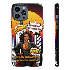 a phone case with an image of a woman wearing a suit and tie on it