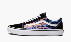 Vans puts a hot twist on the classic Old Skool sneaker with this “Electric Flames” edition.  The celebrated skate and casual sneaker features a durable suede and canvas upper with a neon flame print.  This sneaker also features re-enforced toe caps, supportive padded collars and Vans’s signature waffle rubber outsole. Women's Vans, Stadium Goods, Vans Old Skool, Womens Vans, Old Skool, Vans Old Skool Sneaker, Vans Sneaker, Casual Sneakers, Suede Leather