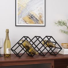 Stylish and Durable Wine Storage: Transform your space with this elegant modern industrial wine rack, designed to store up to 7 wine bottles. Black Wine Rack, Tabletop Wine Rack, Geometric Diamond Design, Table Top Wine Rack, Wine Stickers, Wine Rack Storage, Wine Bottle Rack, Minimalist Accessories, Bottle Rack