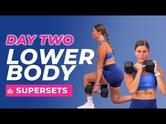 two women are doing exercises with dumbbells