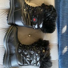 Size 7 Women Black Snow Boots Waterproof Never Used Black Waterproof Boots With Round Toe, Black Synthetic Waterproof Boots With Round Toe, Weatherproof Black Boots For Cold Weather, Black Synthetic Waterproof Boots, Black Insulated Boots For Cold Weather, Insulated Black Boots For Cold Weather, Black Insulated Synthetic Boots, Black Insulated Waterproof Boots, Cougar Boots