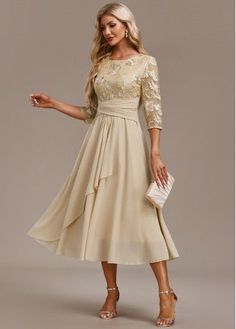 Color:Champagne;Size:S;Size:M;Size:L;Size:XL;Size:XXL;Package Contents:1 X Dress;Occasion:Other;Style:Casual; Dresses For Mother Of The Groom, Elegant Dresses Plus Size, Round Neck Dress, Flowy Design, Mother Of Groom Dresses, Dress Occasion, Color Champagne, Round Neck Dresses, Trendy Clothes