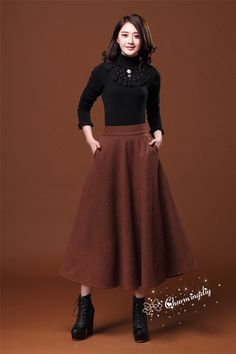 "Detail Info: ❤ Color: Tan ❤ Material: woolen Size XS: Waist: 63cm / 24.8\" Length: 85cm / 33.46\" Size S: Waist: 66.7cm / 26.26\" Length: 85cm / 33.46\" Size M: Waist: 70cm / 27.5\" Length: 85cm / 33.46\" Size L: Waist: 73.30cm / 28.86\" Length: 85cm / 33.46\" Size XL: Waist: 76.67cm / 30.19\" Length: 85cm / 33.46\" Size XXL: Waist: 80cm / 31.50\" Length: 85cm / 33.46\" Custom size please tell us your waist size, hip, and length you want 70-95cm is optional. ❤ Care: machine wash cold and gentle Women Skirt, Skirt Maxi, Party Skirt, Skirt Long, Evening Wedding, Wool Skirt, Wool Skirts, Hem Dress, Long Skirt