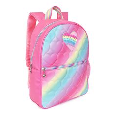 Be bold and bright for back to school with a backpack just as big in functionality as it is fashion! This eye-catching bag features a heart-quilted rainbow ombre exterior, a water bottle sleeve, front zipper compartment, and a 'Stuff' mini pouch for all their learning materials! DimensionsLarge Backpack: 15.5” H x 12.25” W x 4” DPencil Pouch: 5" H x 6.75" W x 2" D Water Bottle Sleeve, Rainbow Ombre, Backpack Lunch Bag, Learning Materials, Bottle Sleeves, Glam Bag, Mini Pouch, Heart Quilt, Mini Pouches