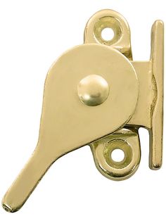 a brass plated door hinge with two holes on the front and one hole in the back