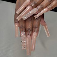 Classy Boujee Nails, Nude Square Nails Long, Sagittarius Nails Acrylic, Glittery Acrylic Nails, Flare Nails, Acrylic Nails Nude, Glitter Nails Acrylic, Claw Nails, Polygel Nails