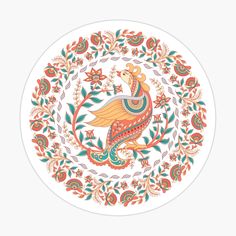 a decorative sticker with an image of a bird in the center and flowers around it