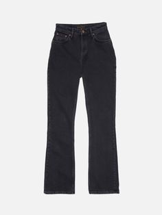 Classic Black Flare Jeans, Classic Mid-rise Washed Black Flare Jeans, Classic Black Straight Flare Jeans, Classic Washed Black Full Length Jeans, Denim Looks, Kick Flare Jeans, Black High Waist, Kick Flares, Nudie Jeans