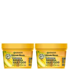 Double up on your nourishing haircare routine with the Garnier Ultimate Blends Banana 3-in-1 Mask Duo. Used as a conditioner, hair mask or leave-in, the formula instantly hydrates dry hair types to restore visible smoothness and shine.  A cocktail of banana and shea butter enriches the hair mask to condition and reduce the appearance of breakage after just one use. 100% vegan with 98% natural origin ingredients, the 3-in-1 treatment arrives as a duo-pack for long-lasting haircare benefits.  Set Contents:  2 x Garnier Ultimate Blend Banana 3-in-1 Dry Hair Mask 390ml Dry Hair Mask, Banana Mask, Haircare Routine, Conditioner Hair, Hydrating Hair Mask, Conditioner Hair Mask, Hair Food, Double Up, Olive Fruit