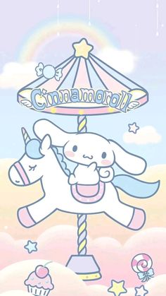 a cartoon unicorn riding on top of a carousel